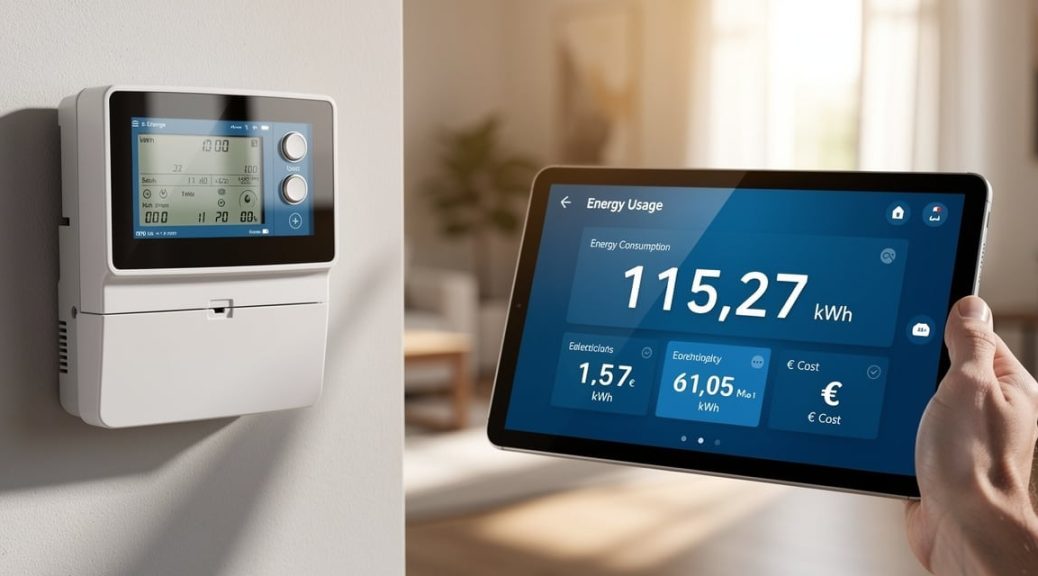 Tableau de bord affichant la consommation électrique en kWh et le coût en euros