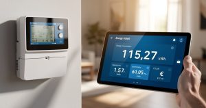 Tableau de bord affichant la consommation électrique en kWh et le coût en euros